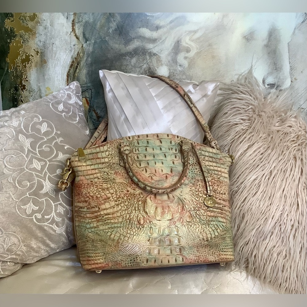 🔥BRAHMIN🔥RARE/EXCLUSIVE Croc Marbleized Sandstone Leather Duxbury Melbourne Lg